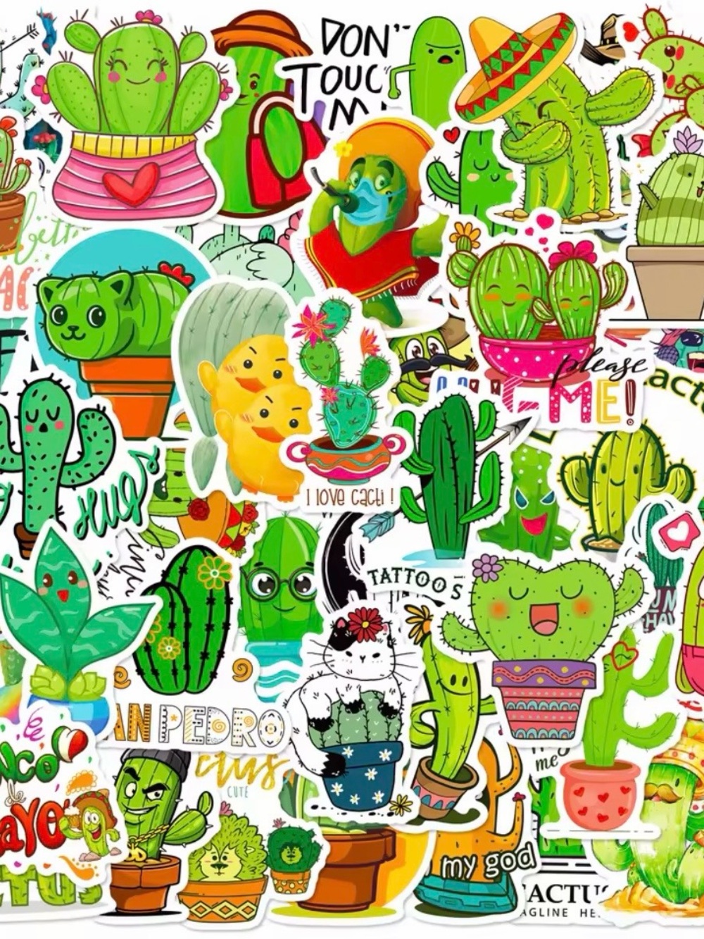 (50) Colorful Cactus Sticker Sheet - Green, Pink & Yellow